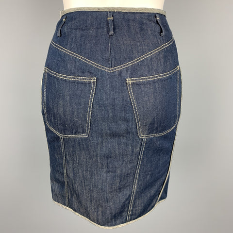 NINA RICCI Size 4 Blue Contrast Stitch Denim Pencil Skirt