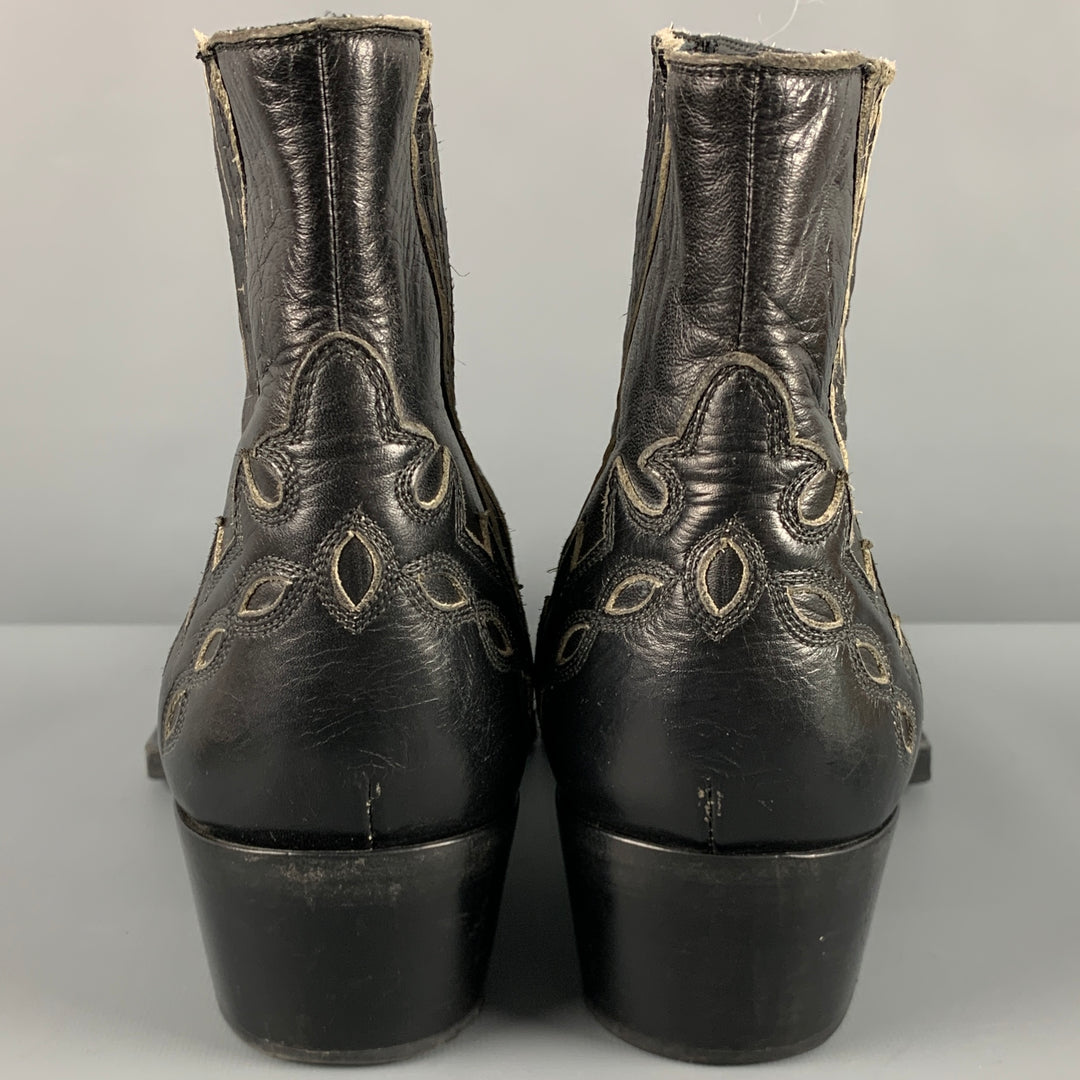 CALVIN KLEIN 205W39NYC Size 12 Black Embroidery Leather Pull On Boots
