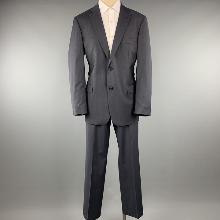 HUGO BOSS Size 42 Navy Solid Virgin Wool Notch Lapel 34 x 32 Suit
