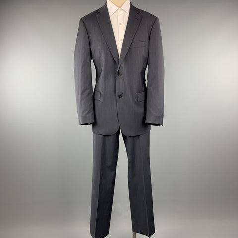 HUGO BOSS Taille 42 Costume en laine vierge unie marine à revers cranté 34 x 32