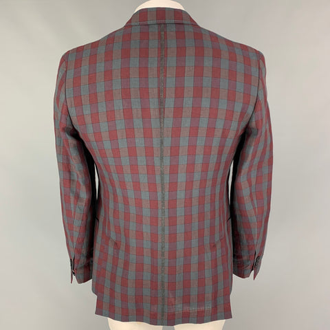 MARC JACOBS Size 42 Burgundy Grey Plaid Linen Notch Lapel Sport Coat