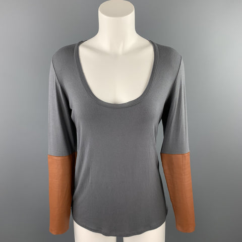 DULKINYS DAVIS Taille M Gris Chiné Color Block Jersey Scoop Neck Pull