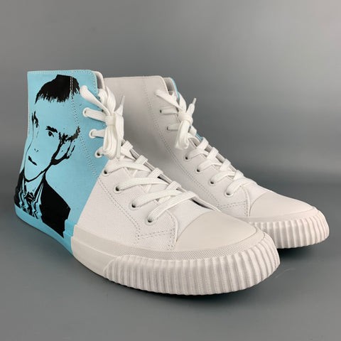CALVIN KLEIN 205W39NYC Taille 12 Baskets montantes en toile graphique Warhol emblématique blanc et bleu