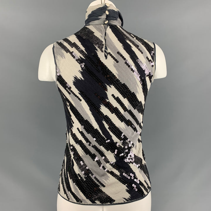 MISSONI Size 6 Black Grey Silk Sequined Turtleneck Dress Top