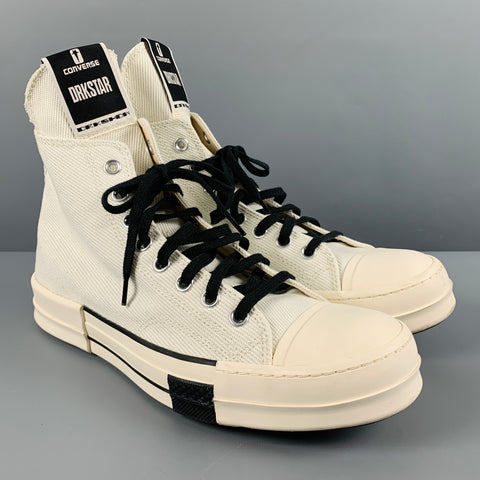 CONVERSE Size 10 White Black Canvas High Top Sneakers