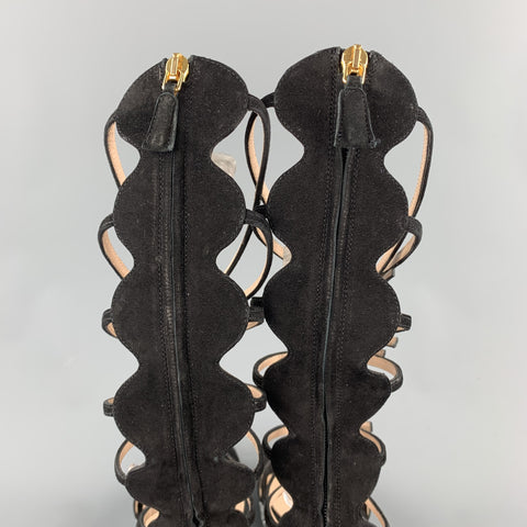 GIAMBATTISTA VALLI S/S 2016 Talla 8 Sandalias de gladiador con purpurina de ante negro