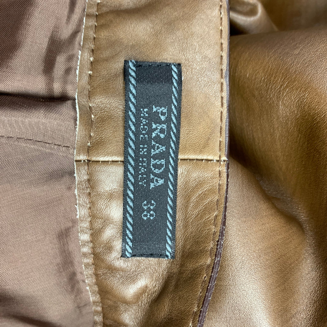 PRADA Size 2 Brown Burnished Leather Straight Leg Dress Pants