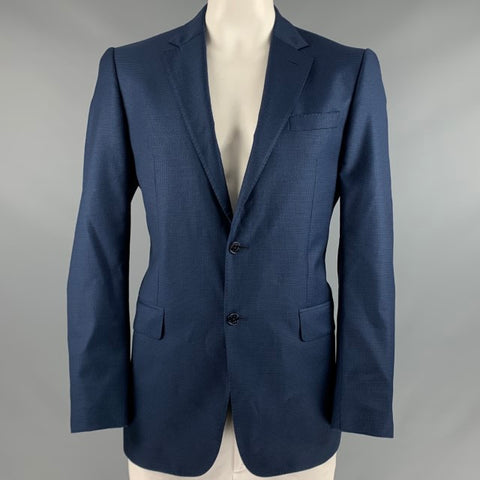 VALENTINO Size 42 Navy Black Houndstooth Wool Single Breasted Sport Coat