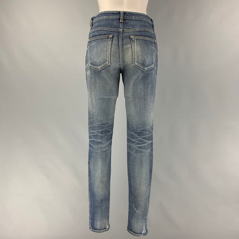 SAINT LAURENT Size 26 Blue Cotton &  Elastane Distressed Skinny Jeans