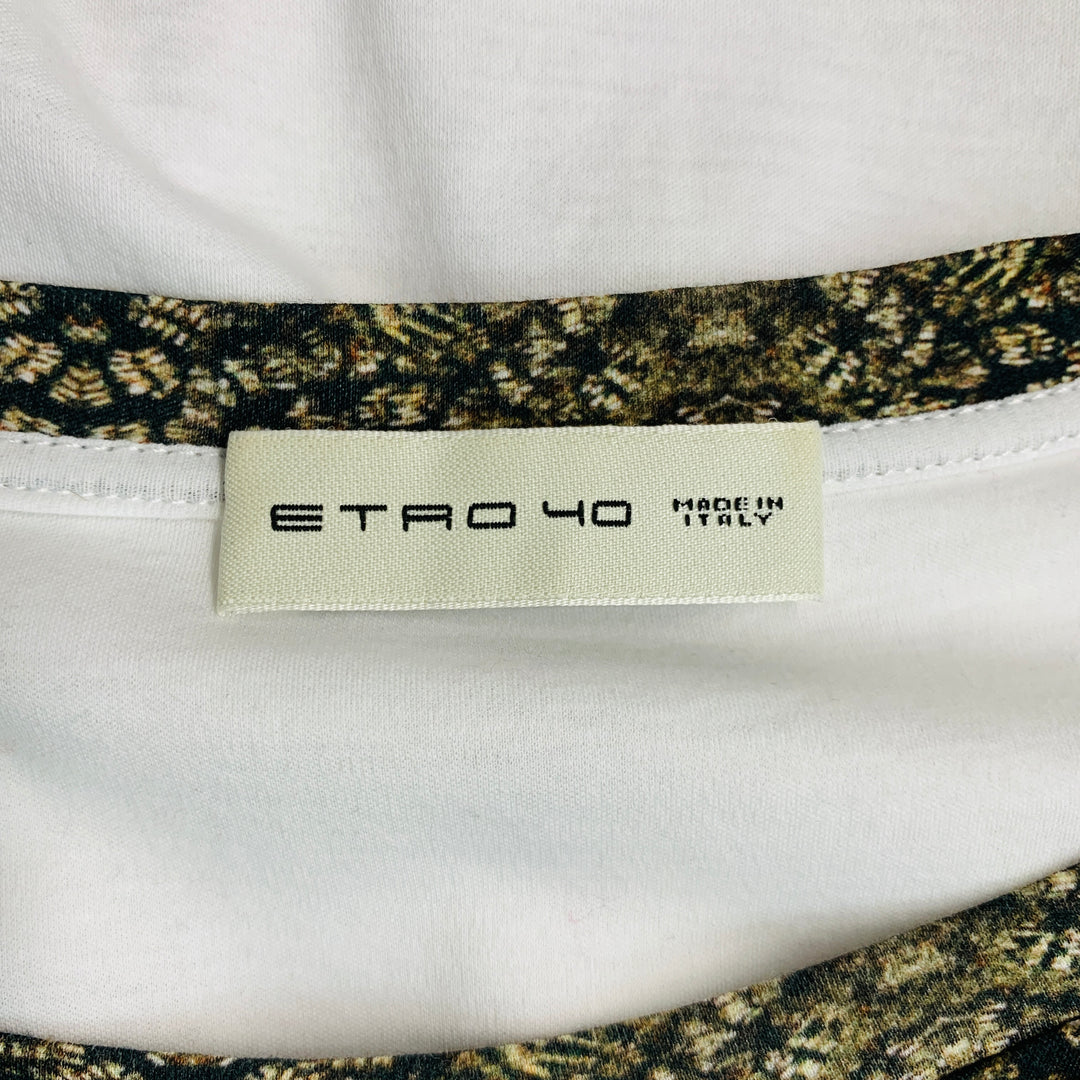 ETRO Size 4 White Multi-Color Cotton Rhinestones Short Sleeve Casual Top