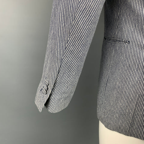 PAUL SMITH Size M Indigo & White Stripe Cotton / Linen Sport Coat