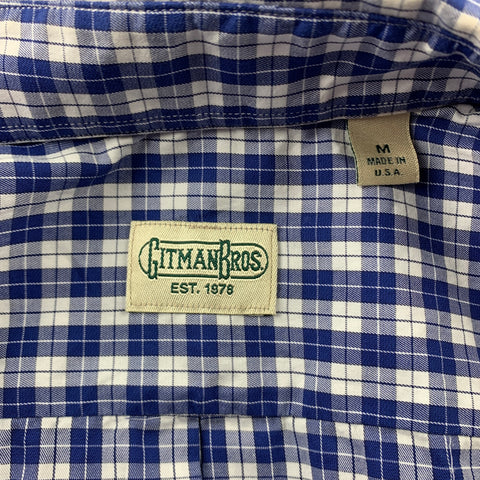 GITMAN BROS Size M Navy & White Plaid Cotton Side Pocket Long Sleeve Shirt