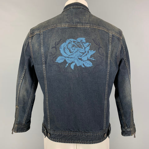 JOHN VARVATOS Size M Blue Embroidery Cotton Jacket