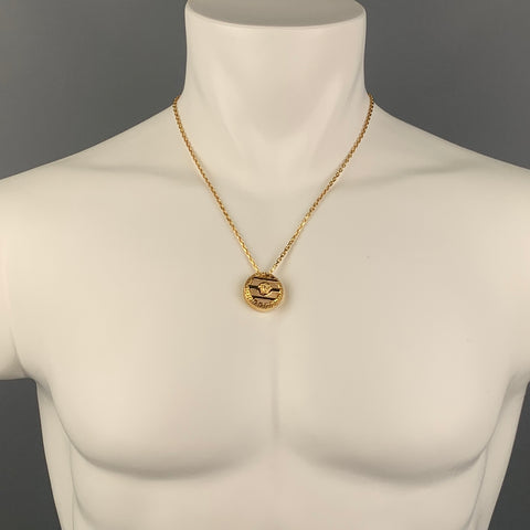 VERSACE Gold Tone Link Metal Round Cage Medusa Head Necklace