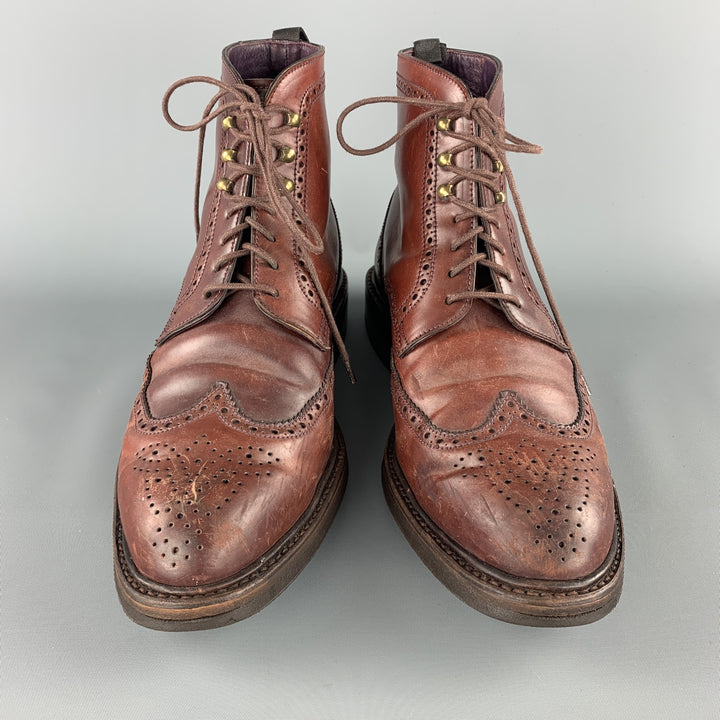 CARMINA Size 10 Burgundy Perforated Wingtip Ankle Boots
