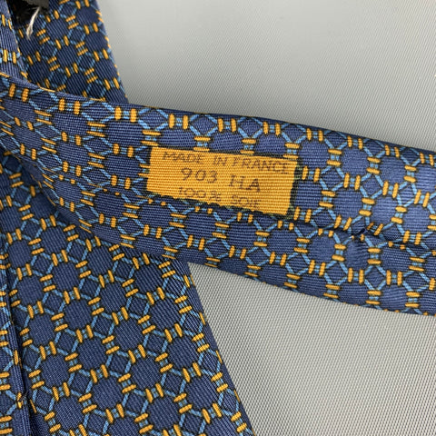 HERMES 903 HA Navy Gold Dots Silk Tie