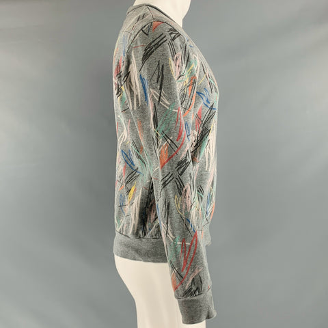 DIOR HOMME 2015 Taille S Sweat-shirt à col rond en coton peint multicolore gris