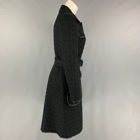 PRADA Size 4 Black Cotton Blend Textured Hidden Snaps Coat