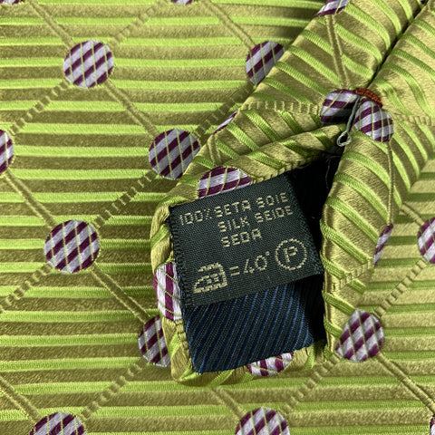 ERMENEGILDO ZEGNA Green &  Purple Dots Silk Tie