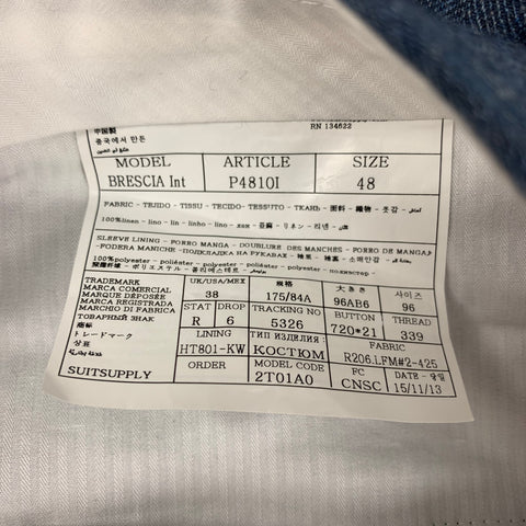 SUIT SUPPLY Size 38 Blue Herringbone Linen Notch Lapel Suit