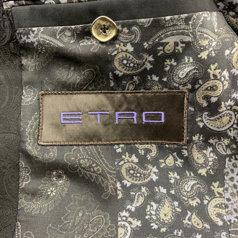 ETRO Size 42 Black Paisley Wool Peak Lapel 35 x 35 Tuxedo