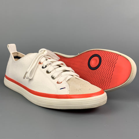 PAUL SMITH Size 7 White Canvas Lace Up Bernard Trainer Sneakers