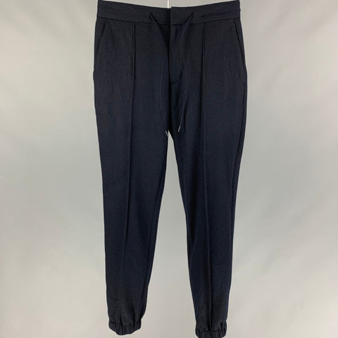 VINCE Talla 28 Pantalones casuales con cordón de lana azul marino