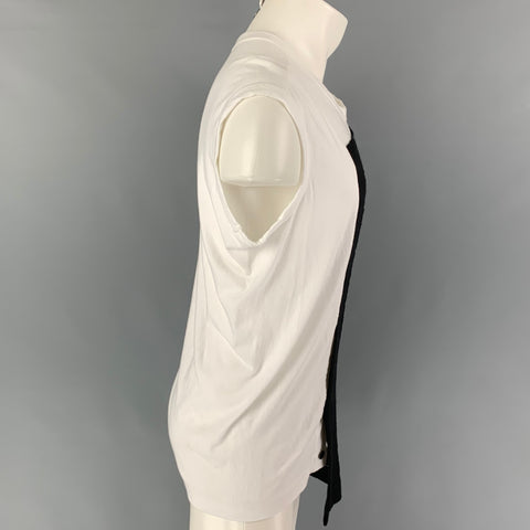 Y's by YOHJI YAMAMOTO Size M White Black Color Block Cotton Crew-Neck Tank Top