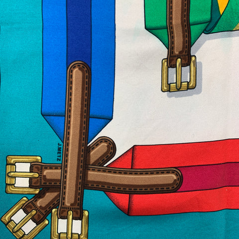 Vintage HERMES Belt print 1985 by Joachim Met Multi-Color Silk Scarf