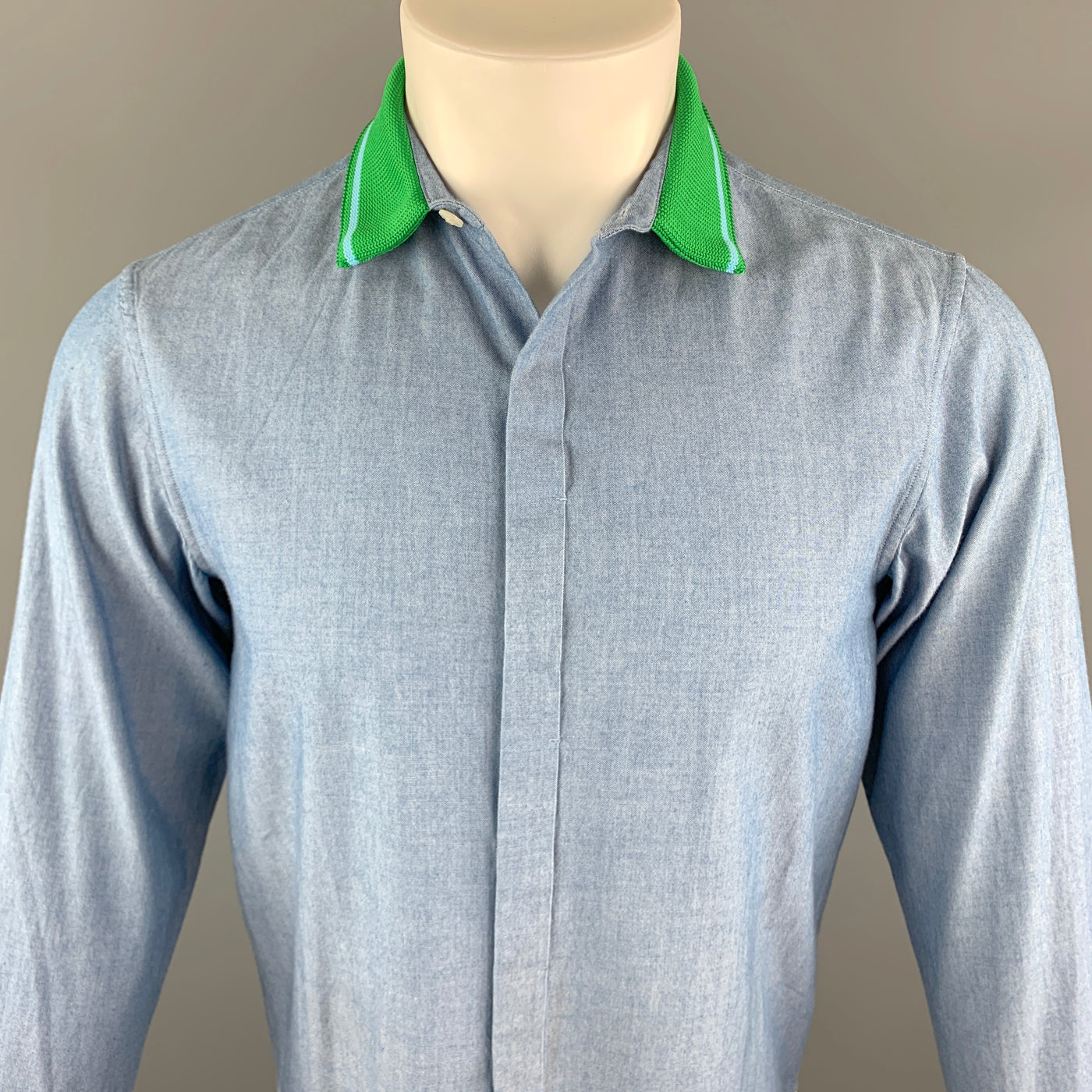 TOMORROWLAND Size XS Blue Cotton Knitted Collar Button Up Long Sleeve Shirt