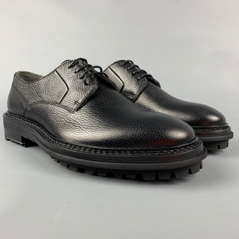LANVIN Size 8 Black Pebble Grain Leather Lace Up Shoes