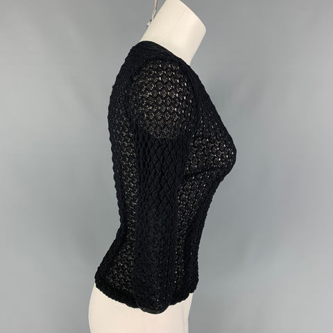 DOLCE & GABBANA Size 4 Black Textured 3/4 Sleeves Dress Top