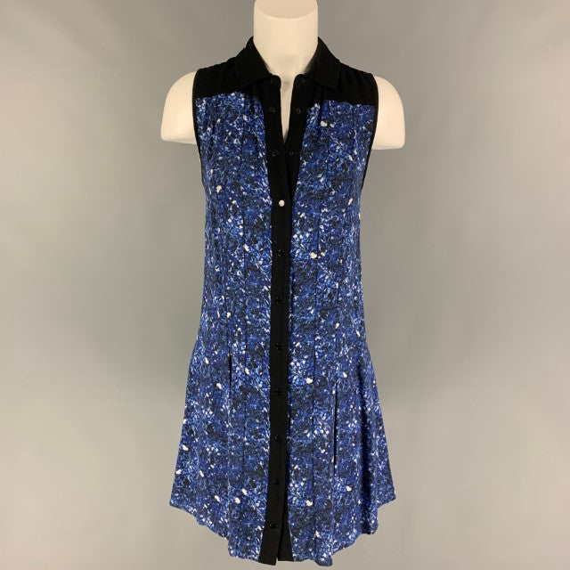 PROENZA SCHOULER Size 2 Black Blue Silk Pleated Sleeveless Dress