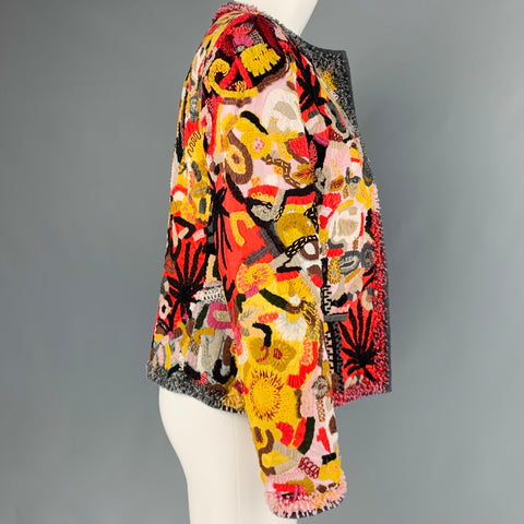OSCAR DE LA RENTA Talla 6 Chaqueta de mezcla de lana virgen roja amarilla