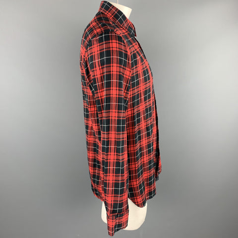 NEIL BARRETT Size L Red & Black Tartan Cotton Hidden Buttons Long Sleeve Shirt