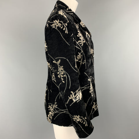 GIORGIO ARMANI Size 4 Black & Grey Floral Velvet Blazer