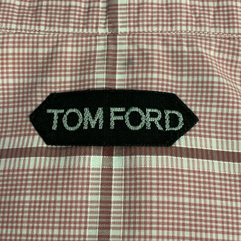 TOM FORD Size M Pink Plaid Cotton Spread Collar Button Up Long Sleeve Shirt