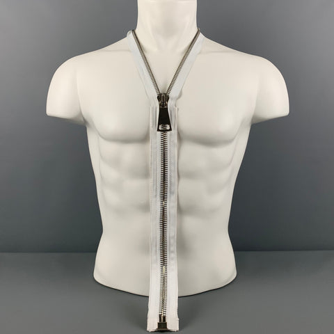 NO BRAND White Silver Cotton Metal Oversized Zipper Necklace