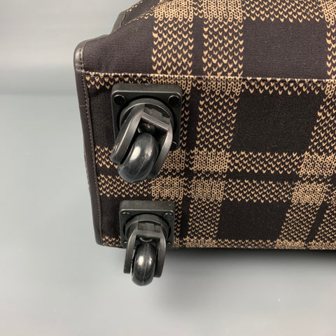 FENDI Brown & Yellow Plaid Canvas Leather Yellow Roller Luggage Travel Bag