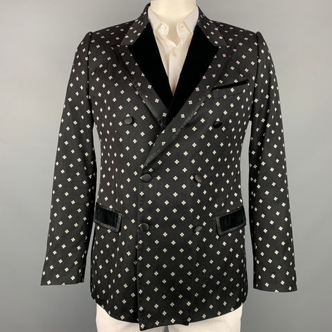 DOLCE & GABBANA Size 44 Regular Black & White Jacquard Peak Lapel Sport Coat