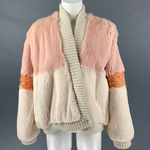 MATE Chaqueta bomber color crema y rosa talla 6