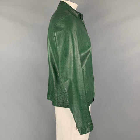 LAVORAZIONE ARTIGIANA Size 46 Green Leather Zip Up Jacket