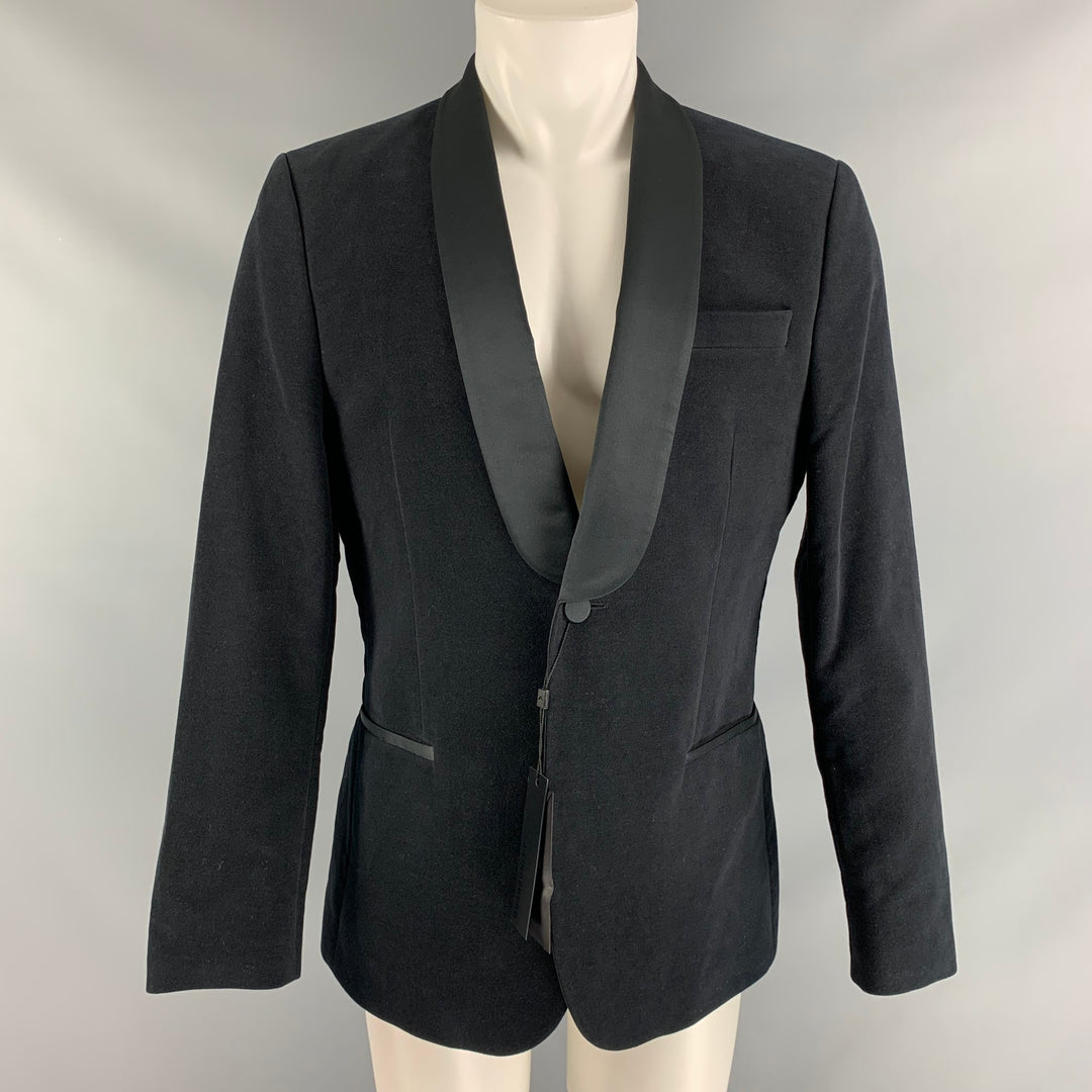 J. LINDEBERG Size 40 Black Solid Cotton Shawl Collar Sport Coat