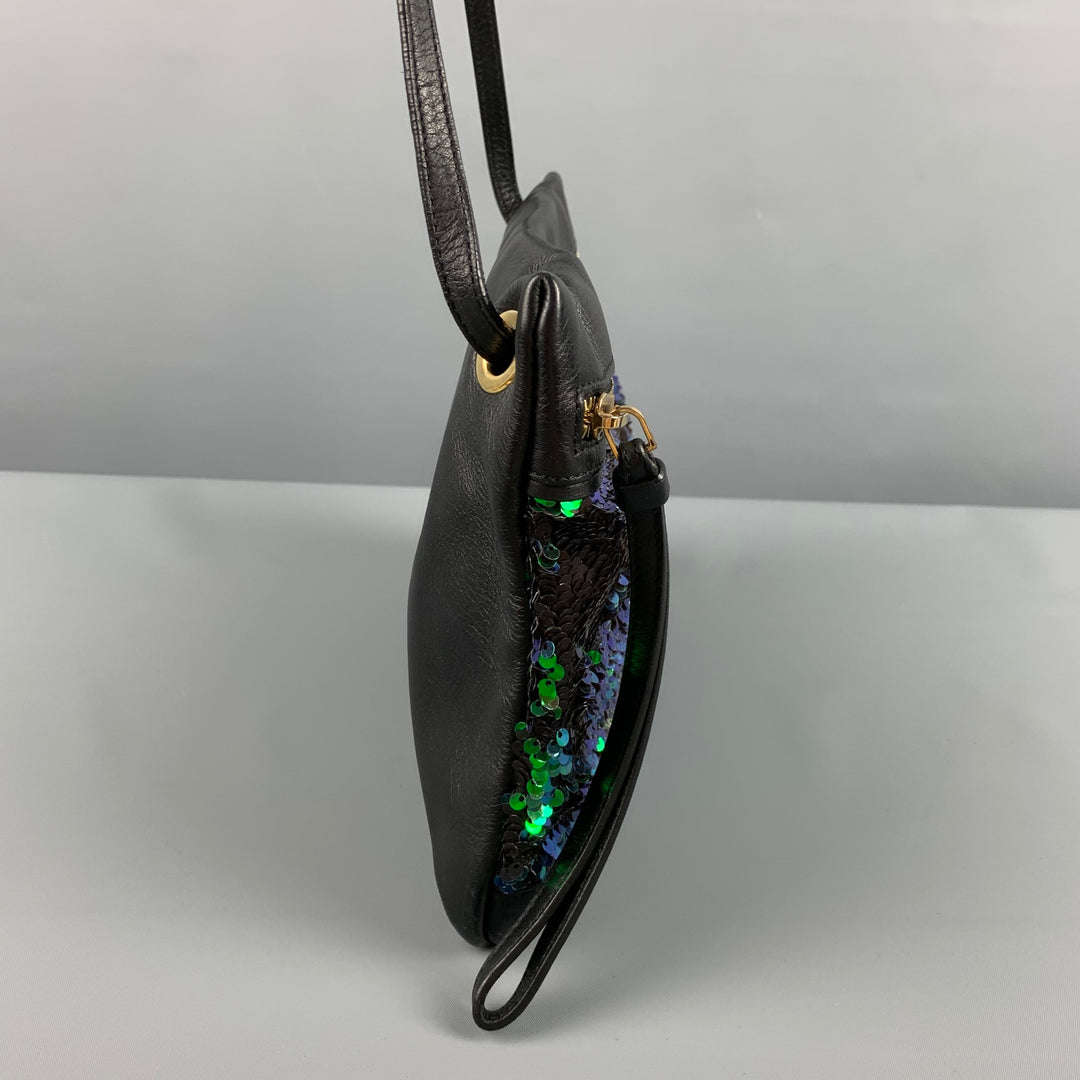 PAUL SMITH Black Green Sequined Leather Cross Body Handbag
