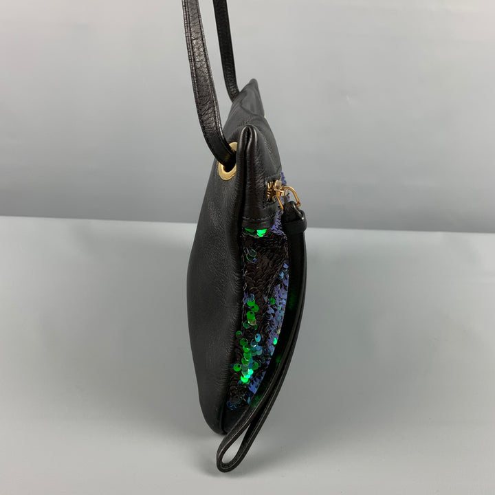 PAUL SMITH Black Green Sequined Leather Cross Body Handbag