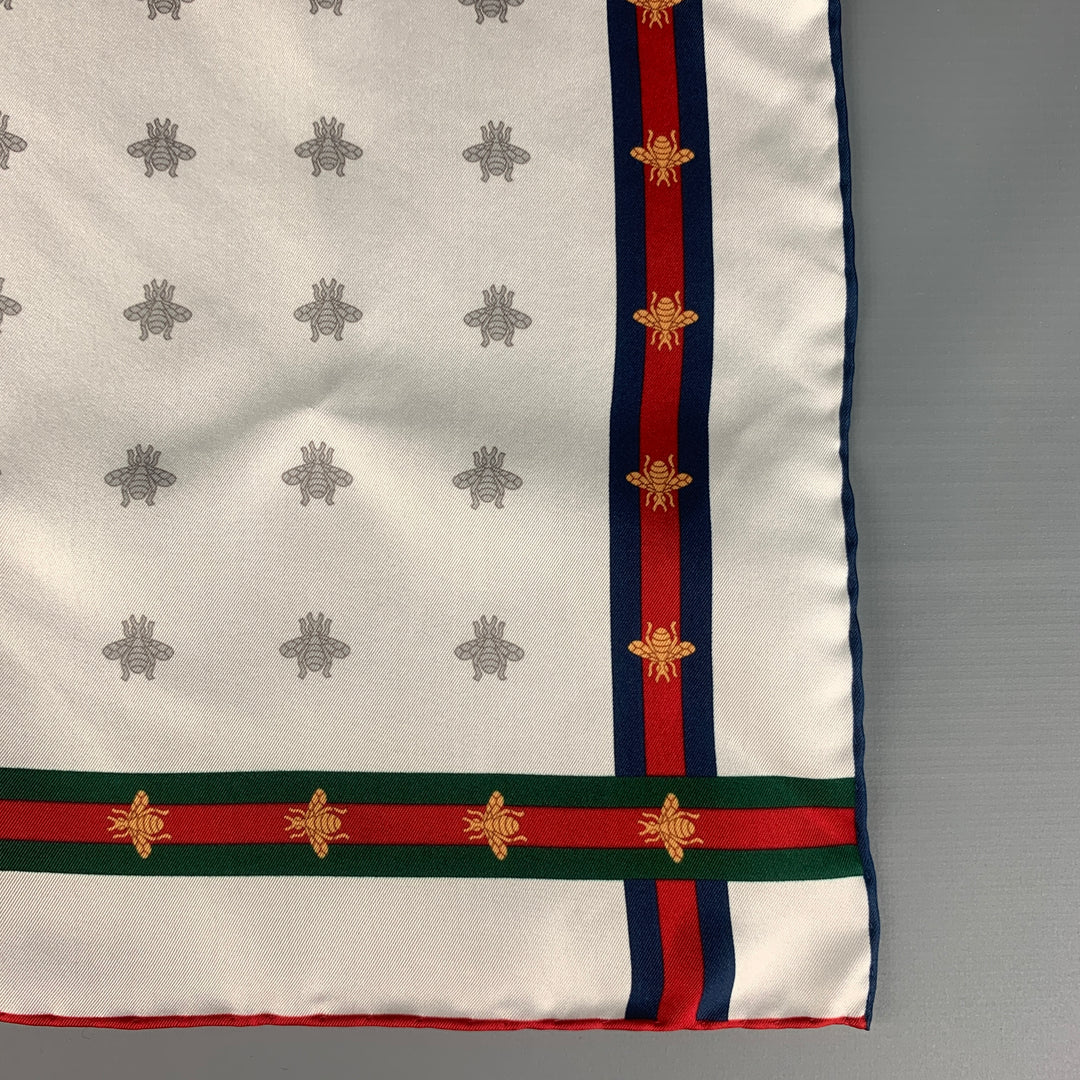 GUCCI White Red Bees Silk Pocket Square