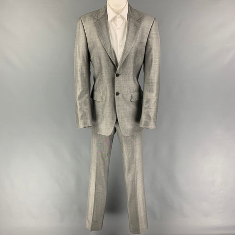 PRADA Talla 36 Traje con solapa de muesca de seda y lana gris claro