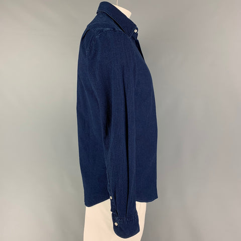 PIATELLI Size L Indigo Cotton Button Down Long Sleeve Shirt