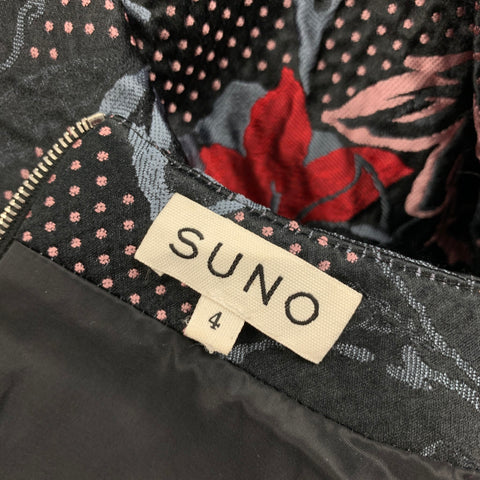 SUNO Size 4 Black Red Grey Floral Short Sleeve Dress