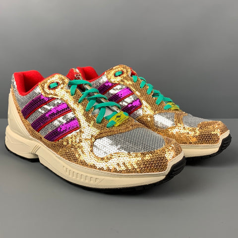ADIDAS Talla 8.5 Zapatillas de deporte Torsion ZX 6000 con cordones y lentejuelas doradas y plateadas